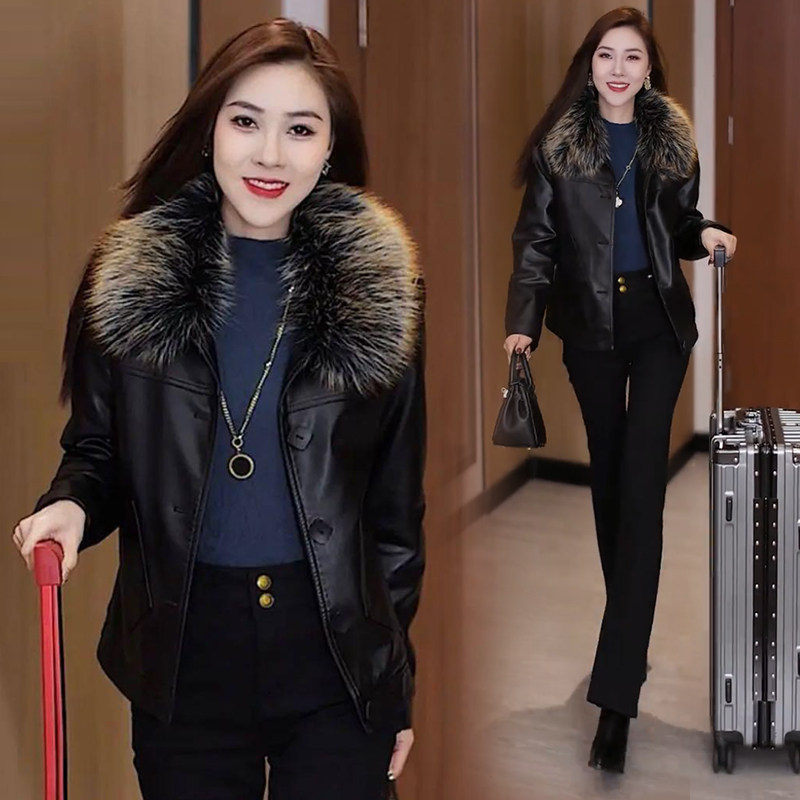 加绒加厚皮衣女2025秋冬新款洋气显瘦小个子百搭休闲PU皮夹克上衣