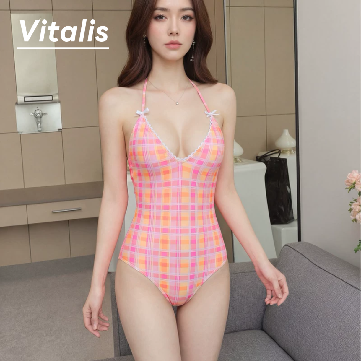 Vitalis韩系修身显瘦连体泳衣女