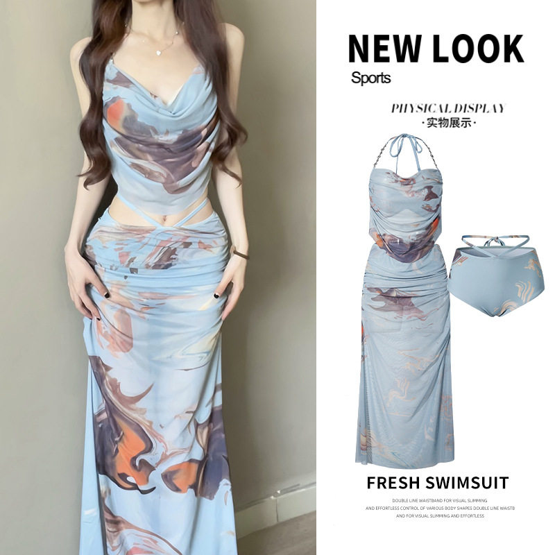 Vitalis辣妹比基尼泳衣女三件套海边度假长裙小胸聚拢带钢托性感