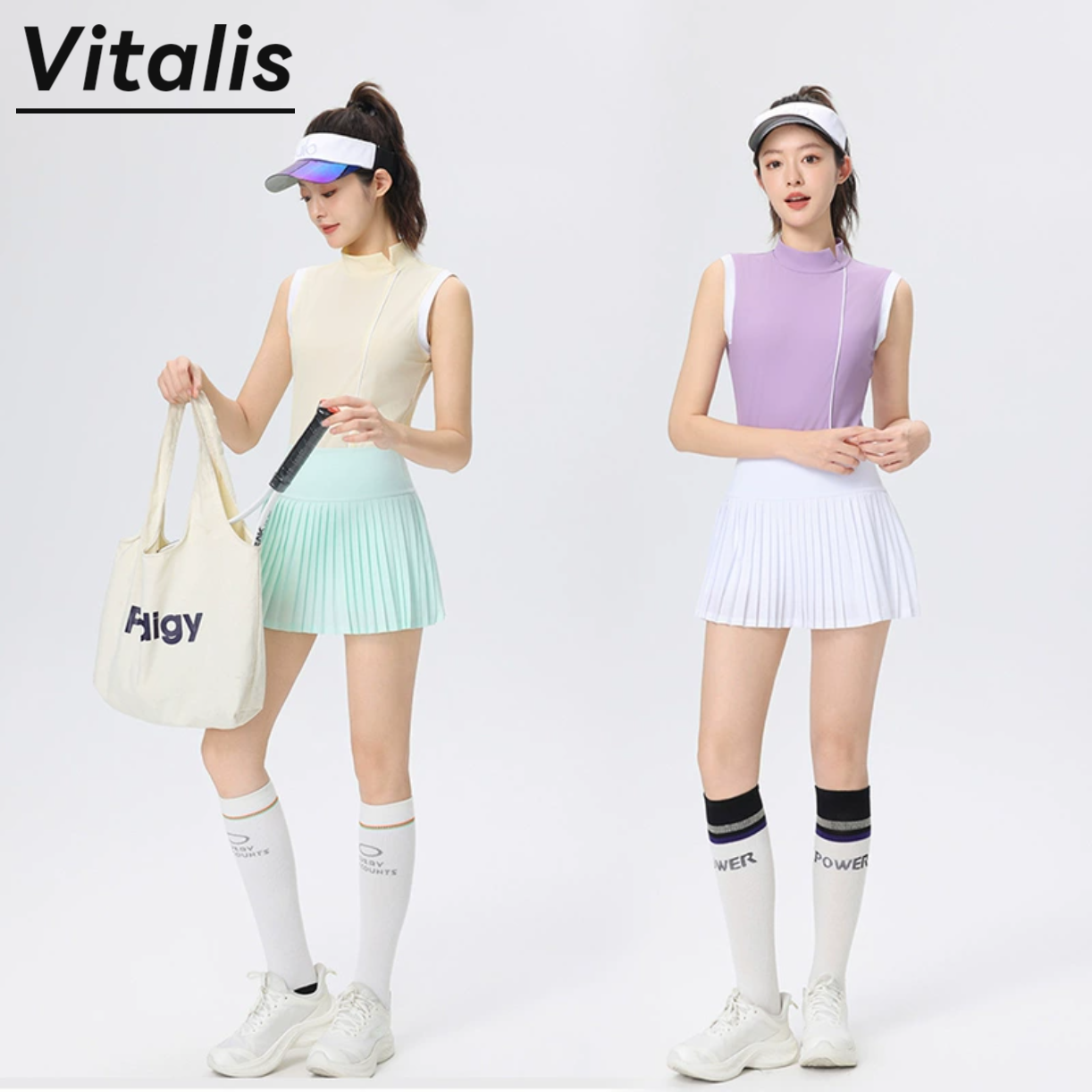 Vitalis轻奢撞色拼接运动套装女高尔夫上衣无袖T恤羽毛球网球裙