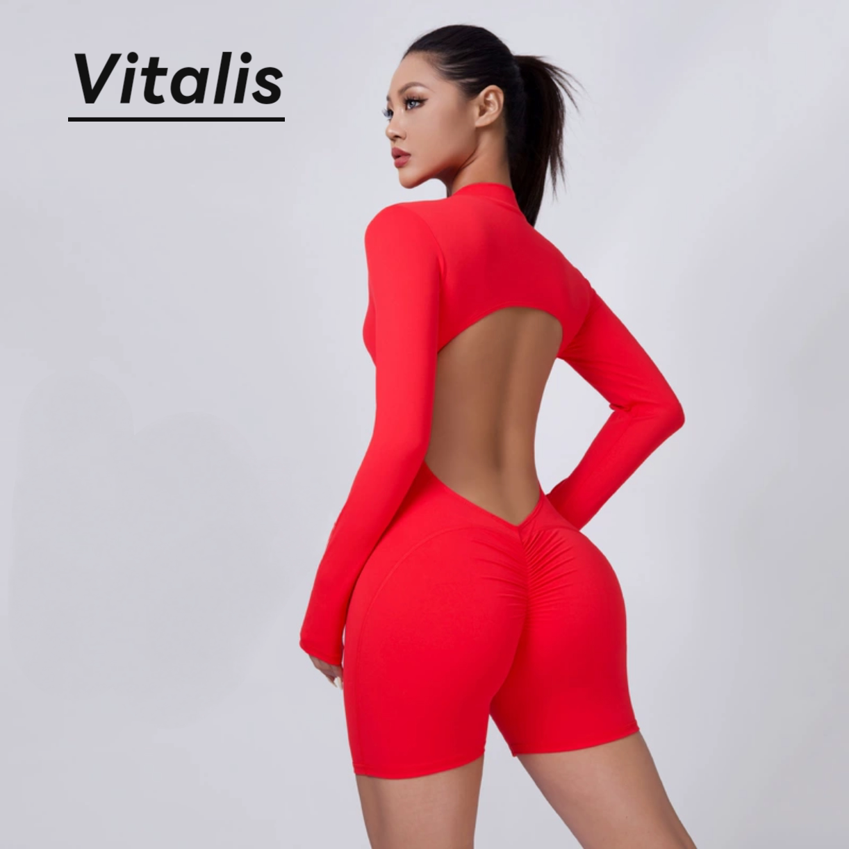 Vitalis拉链美背蜜桃臀连体
