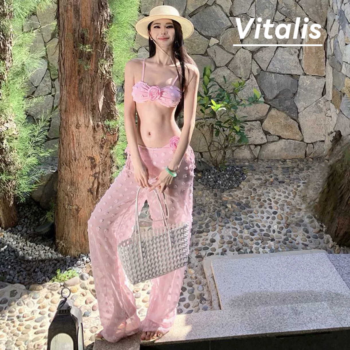 Vitalis粉色纯欲分体比基尼