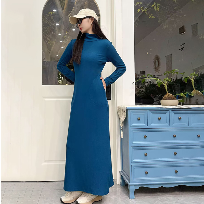 通勤A字裙棉纯色中腰加绒