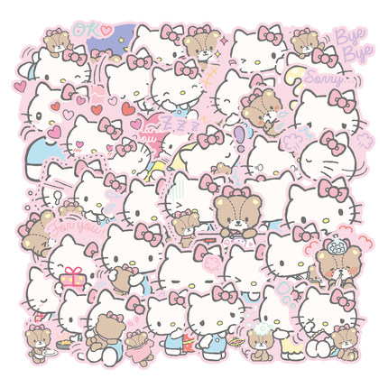 50张kitty贴纸热门粉色HelloKitty猫可爱周边创意贴纸装饰手机壳