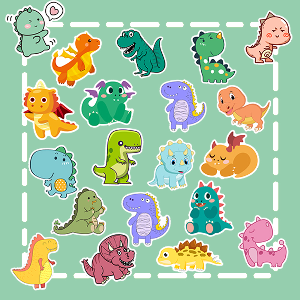 50张卡通儿童恐龙霸王龙可爱学习认知手工diy装饰文具水杯贴画