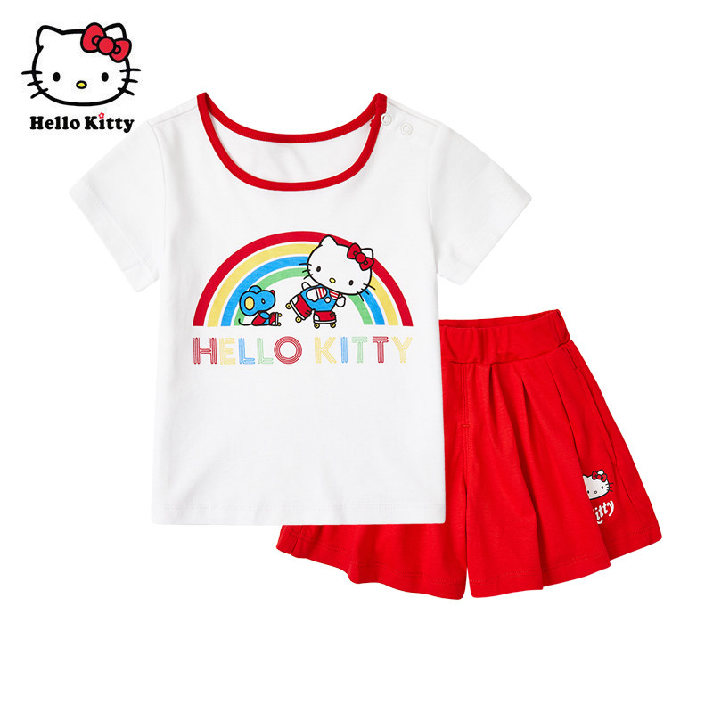 Hello Kitty女童纯棉圆领短袖T恤短裤两件套装夏短袖套装