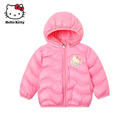 Hello Kitty凯蒂猫女童连帽羽绒外套白鸭绒羽绒服短款冬保暖