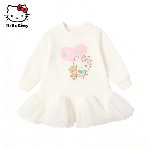 Hello Kitty童装女童长袖网纱连衣裙子洋装