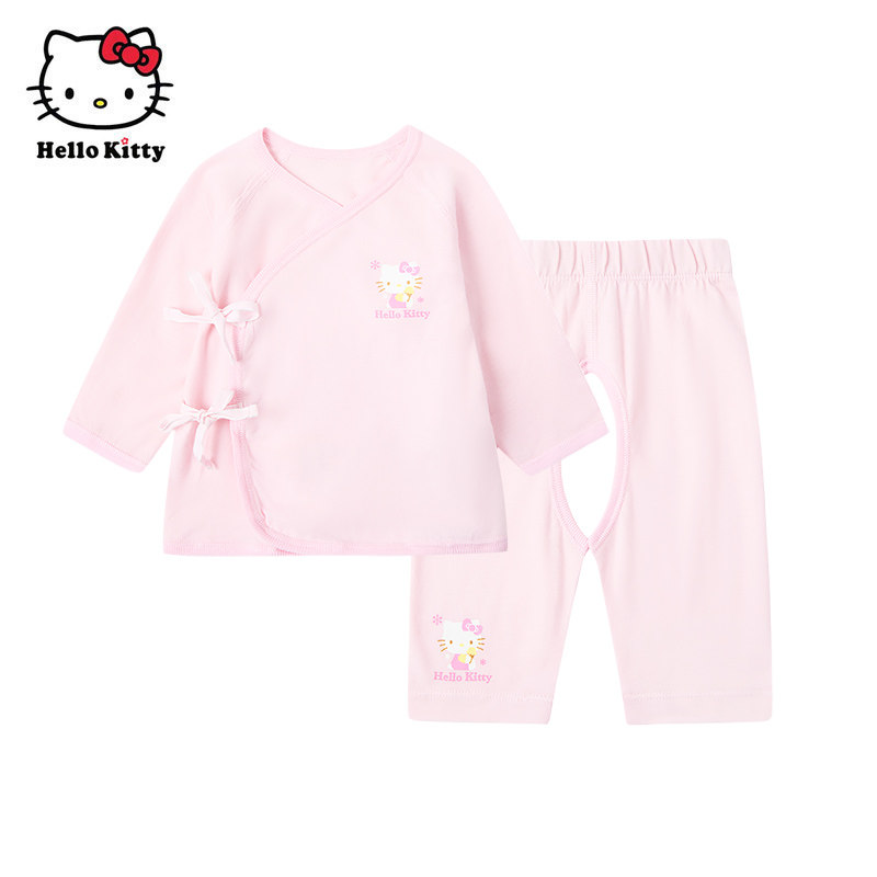 Hello Kitty春纯棉新生婴儿系带套装卡通内衣开裆裤子套装家居服