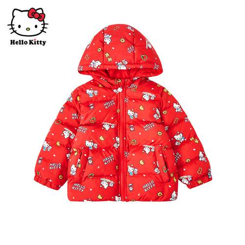 Hello Kitty冬童装女童白鸭绒短款厚连帽羽绒服羽绒外套