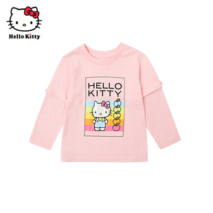Hello Kitty童装女童防晒上衣打底衫春秋休闲纯棉圆领长袖T恤
