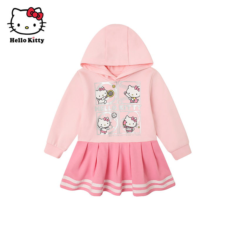 Hello Kitty童装女童春长袖连帽卫衣裙连衣裙学院风裙子
