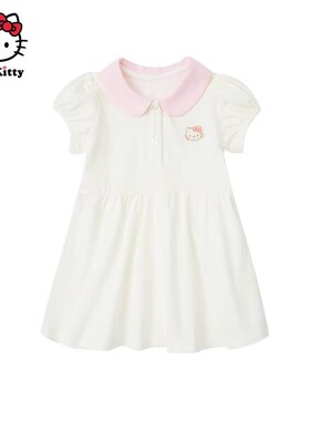 Hello Kitty凯蒂猫夏季女童棉POLO领短袖连衣裙夏季可爱裙子