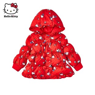 Hello Kitty童装女童连帽羽绒外套白鸭绒羽绒服短款冬保暖