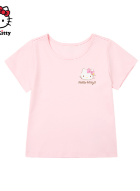 Hello Kitty凯蒂猫女童夏季卡通印花纯棉短袖T恤圆领休闲上衣