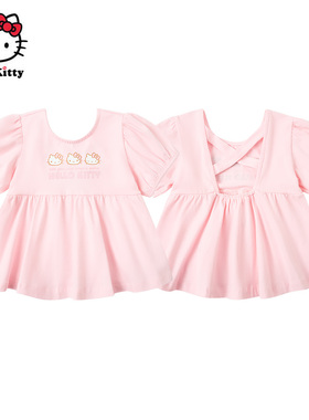 Hello Kitty凯蒂猫女童夏季泡泡袖棉T恤女童圆领可爱上衣娃娃衫