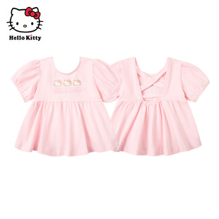Hello Kitty凯蒂猫女童夏季泡泡袖棉T恤女童圆领可爱上衣娃娃衫