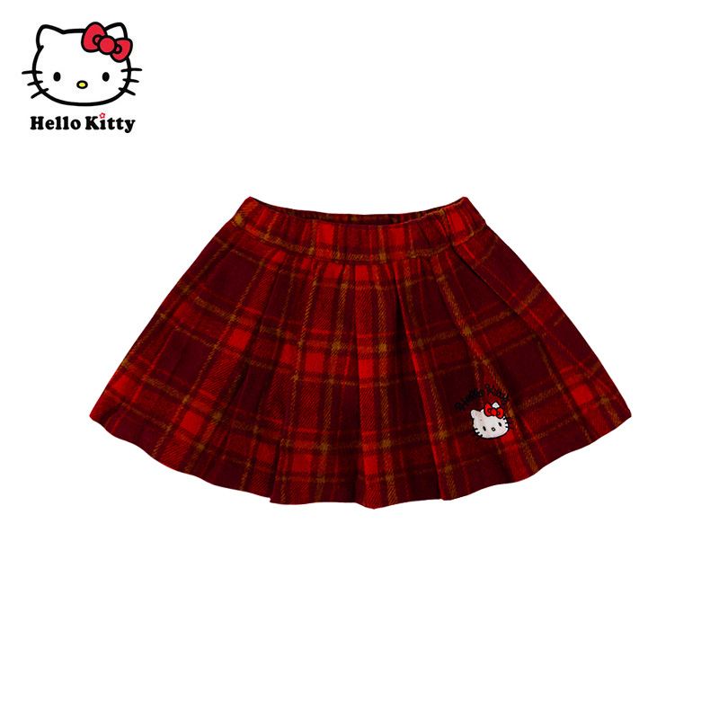 Hello Kitty凯蒂猫童装女童秋纯棉半身裙儿童短裙格子裙子