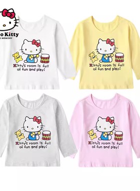 Hello Kitty凯蒂猫春季棉长袖T恤卡通印花宽松休闲上衣
