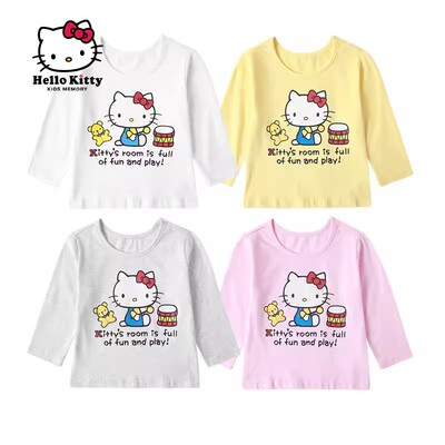 Hello Kitty凯蒂猫春季棉长袖T恤卡通印花宽松休闲上衣