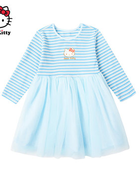 Hello Kitty童装女童春款网纱公主裙长袖连衣裙子洋装