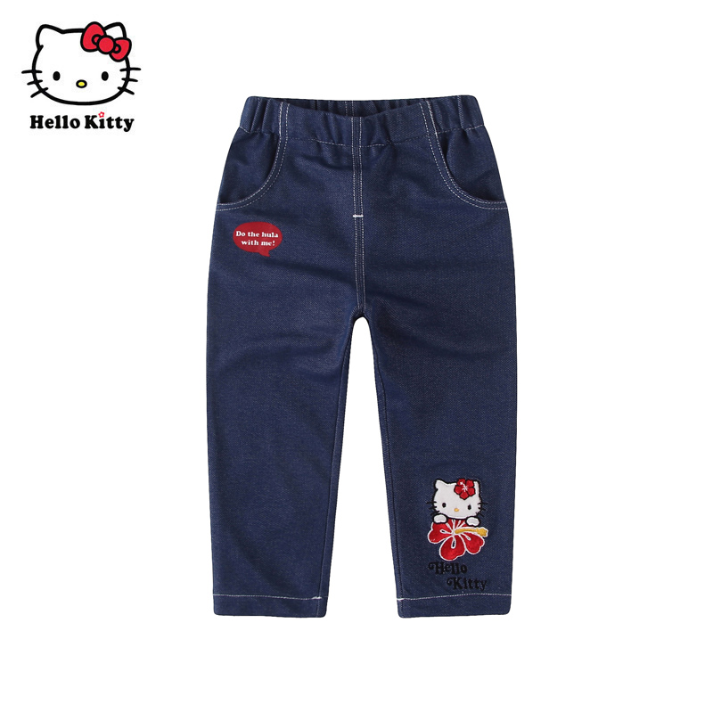 Hello Kitty凯蒂猫春季儿童针织牛仔裤女童长裤休闲裤子