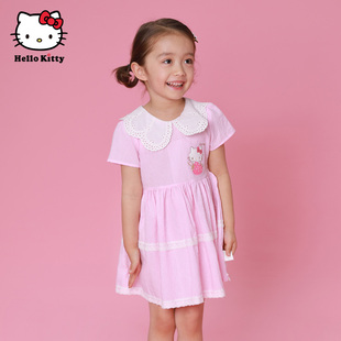 Hello Kitty童装女童春款纯棉连衣裙洋装格子裙休闲裙子