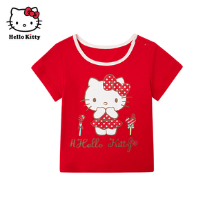 Hello Kitty凯蒂猫纯棉卡通印花短袖圆领T恤女童夏可爱上衣