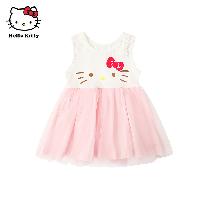 Hello Kitty童装女童夏款棉背心裙网纱连衣裙洋装公主裙子