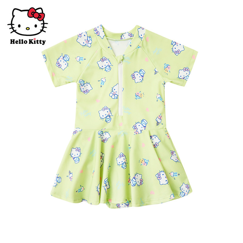 Hello Kitty童装女童夏款短袖连体泳衣裙子儿童休闲泳装