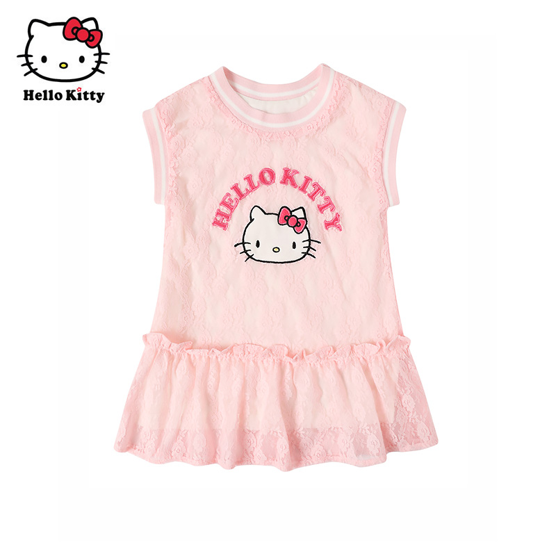 HelloKitty童装女童连衣裙无袖蕾丝公主裙子洋装背心裙