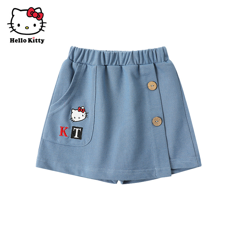 Hello Kitty童装女童夏季宽松牛仔短裤裙裤休闲裤子