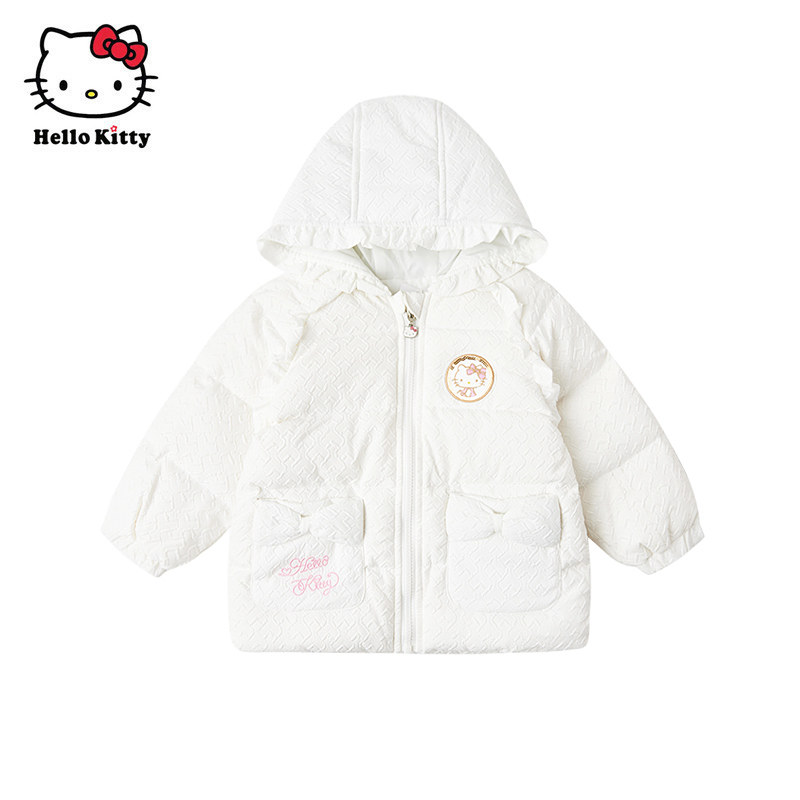 Hello Kitty冬季短款厚羽绒外套女宝连帽羽绒服白色加厚保暖外套