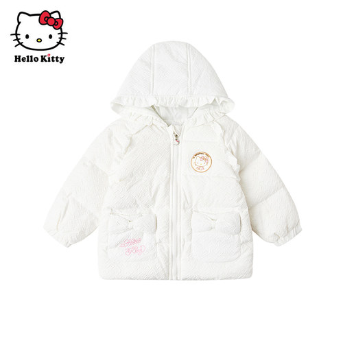 Hello Kitty冬季短款厚羽绒外套女宝连帽羽绒服白色加厚保暖外套