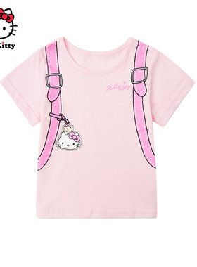 Hello Kitty童装女童夏款纯棉短袖T恤儿童休闲圆领上衣