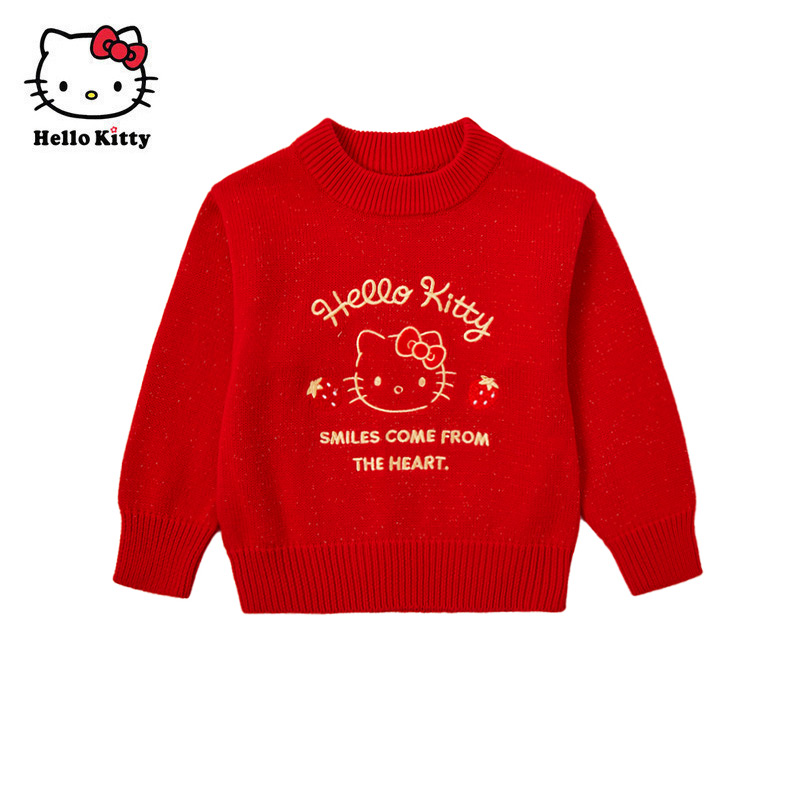 Hello Kitty童装女童棉套头毛衣秋保暖针织衫线衣打底毛衣