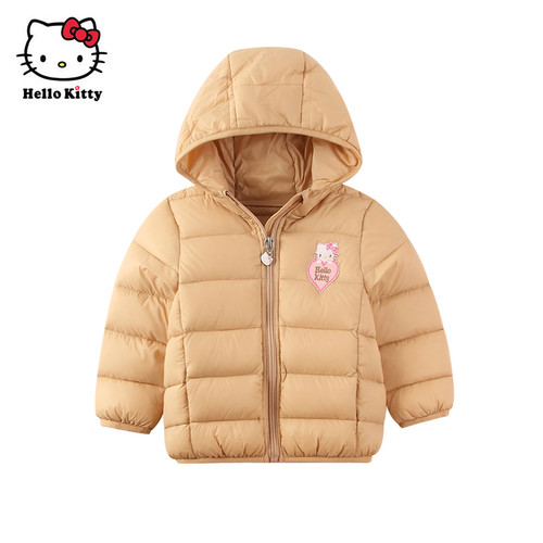 清仓Hello Kitty女童连帽羽绒外套白鸭绒羽绒服短款冬轻薄款