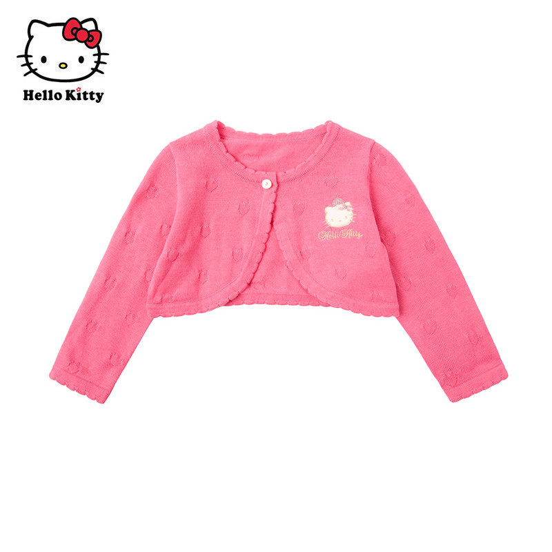 HelloKitty童装女童春纯棉毛线衣毛衣小开衫短外套披肩