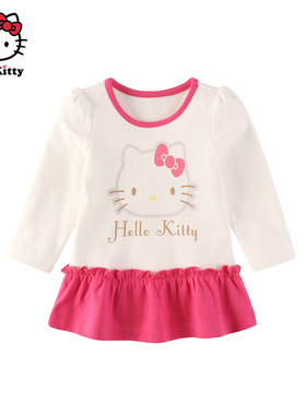 Hello Kitty女童秋季棉长袖T恤长上衣可爱休闲上衣