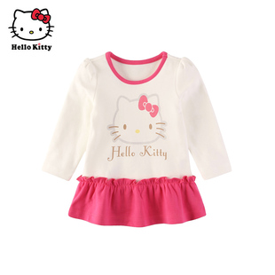Hello Kitty女童秋季棉长袖T恤长上衣可爱休闲上衣