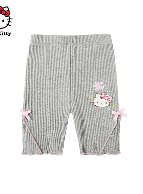 Hello Kitty凯蒂猫夏可爱弹力裤子卡通五分裤女童蝴蝶结休闲中裤