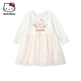 Hello Kitty女童春款女童长袖连衣裙公主裙网纱裙儿童裙子