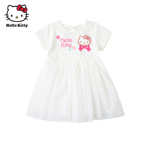 Hello Kitty童装女童夏款短袖连衣裙儿童休闲公主纱裙洋装