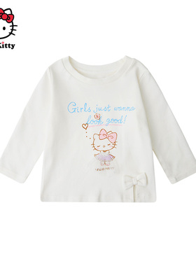 Hello Kitty凯蒂猫女童春秋长袖T恤宝宝圆领衫棉长袖T恤打底衫