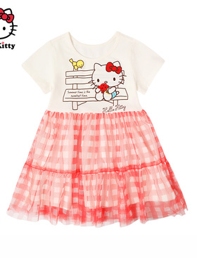 Hello Kitty童装女童短袖网纱连衣裙公主裙子洋装