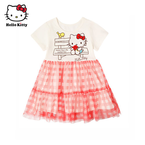 Hello Kitty童装女童短袖网纱连衣裙公主裙子洋装