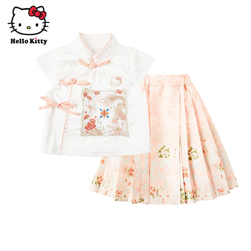 Hello Kitty童装女童夏款短袖马面裙套装汉服表演服