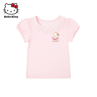 T恤女童蕾丝领莫代尔上衣 圆领短袖 Hello Kitty凯蒂猫卡通风夏季