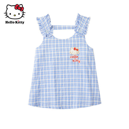 Hello Kitty童装女童春无袖吊带裙连衣裙子洋装休闲格子裙