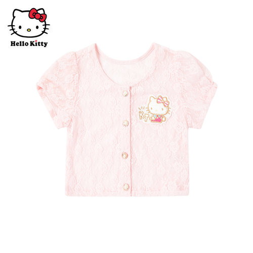 Hello Kitty童装夏款女童短袖蕾丝小外套披肩短款罩衫薄款